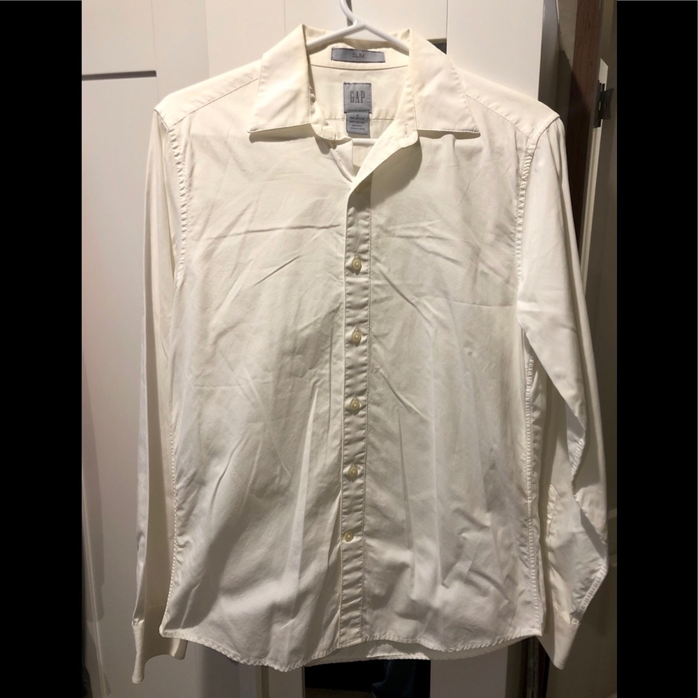 Gap white long sleeve button dress shirt, slim S